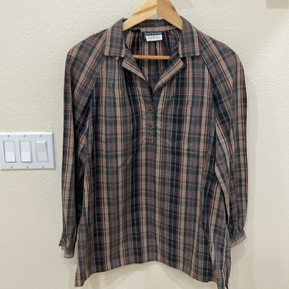 Givenchy Black/Brown/Green Plaid Blouse—Vintage—BEAUTIFUL Fabric & Colors—EUC—8 - Picture 1 of 7
